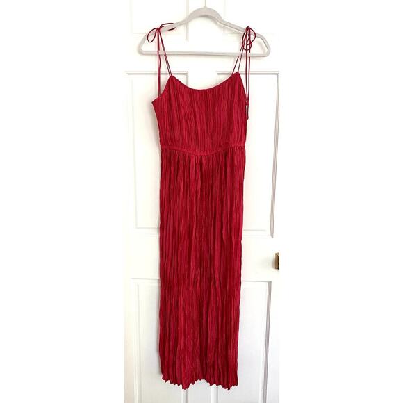 Ulla Johnson Orla Tie Shoulder Plissé Red Pleated Midi Dress 6 Small - Picture 10 of 16